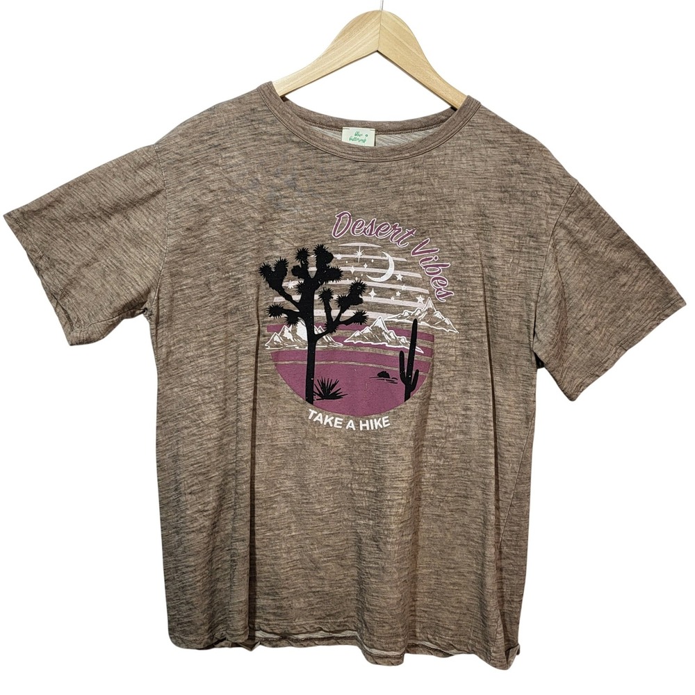 Blue Buttercup Desert Vibes Take A Hike Graphic Tee Tan Short Sleeve Small USA